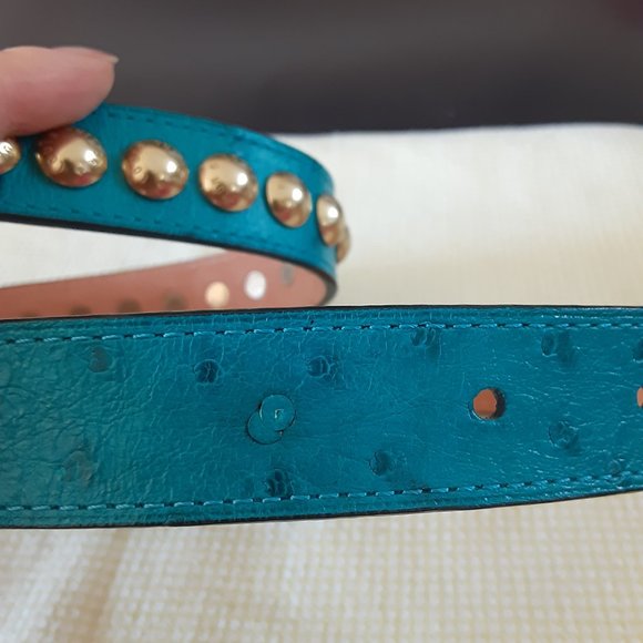 Extremely Rare Blue Stud Limited Edition Exotic Ostrich Skin Leather Belt Jeans - Picture 11 of 13